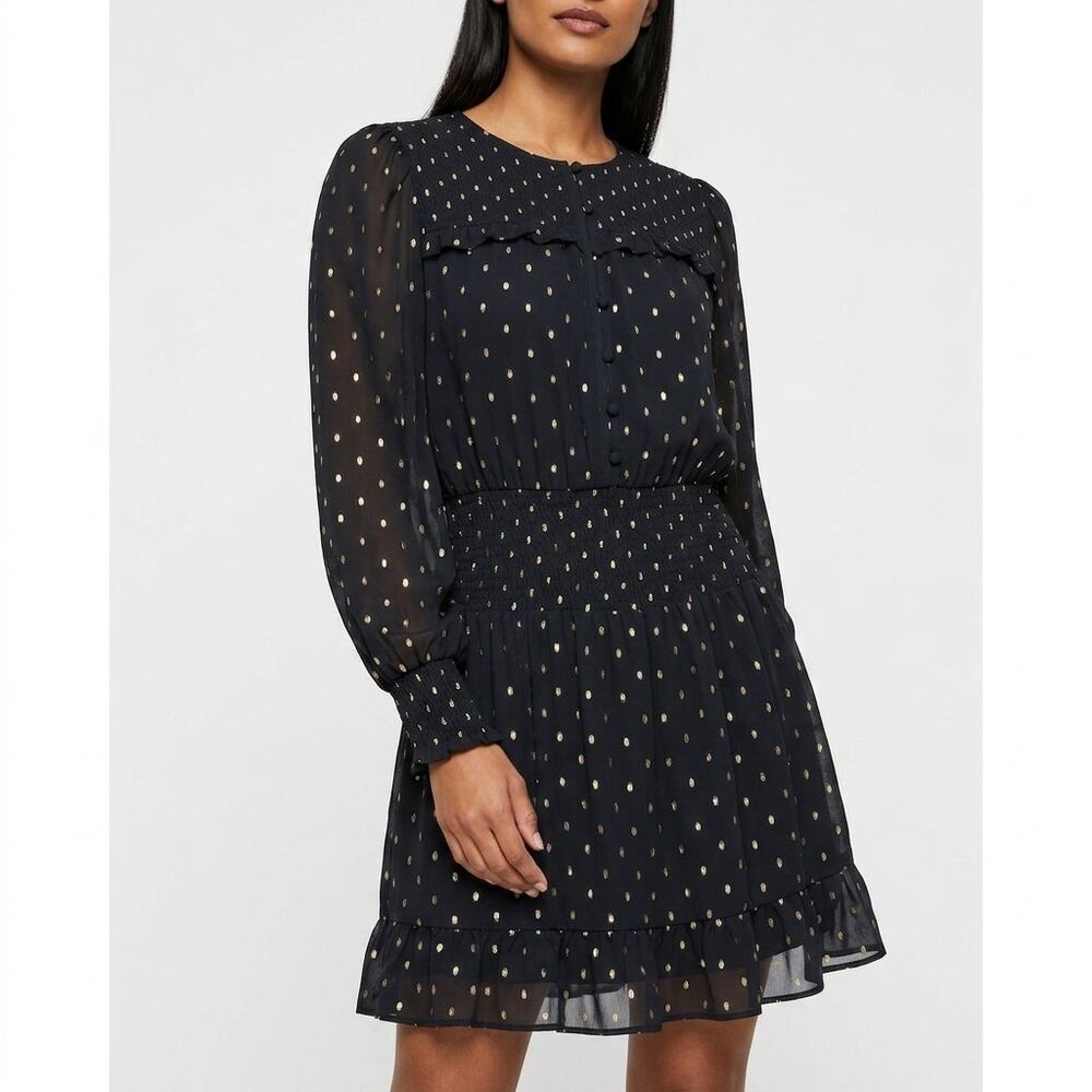 White House Black Market Tiered Short Chiffon Polka Dot Dress Women Size XS